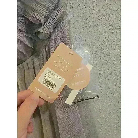 NWT Birdy Grey Christina Convertible Formal Dress L Tulle Silver Long Maxi Gown - Picture 4 of 9